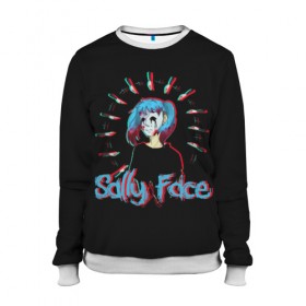 Женский свитшот 3D с принтом Sally Face в Ухте, 100% полиэстер с мягким внутренним слоем | круглый вырез горловины, мягкая резинка на манжетах и поясе, свободная посадка по фигуре | sally face | загадка | лицо | протез | салли фейс | соседи | странные | тайна | ужас | фишер