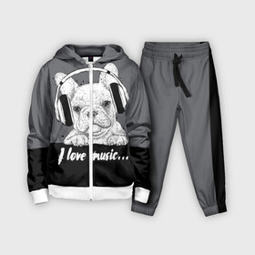 Детский костюм 3D I love music…: в Ухте,  |  | animal | black | breed | dog | drawing | fon | graphics | gray | head | headphones | i | inscription | look | love | music | muzzle | text | взгляд | голова | графика | животное | люблю | музыка | надпись | наушники | порода | рисунок | серый | со