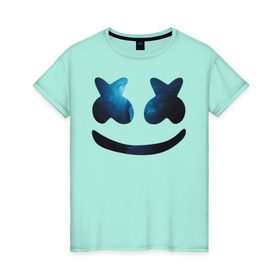 Женская футболка хлопок с принтом Marshmello в Ухте, 100% хлопок | прямой крой, круглый вырез горловины, длина до линии бедер, слегка спущенное плечо | chris comstock | electronic | joytime | marshmallow | marshmello | клубная | маршмелло | маршмеллоу | электронная музыка