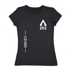 Женская футболка хлопок с принтом APEX LEGENDS в Ухте, 100% хлопок | прямой крой, круглый вырез горловины, длина до линии бедер, слегка спущенное плечо | apex | apex legends | battle | battle royal | titanfall | апекс | апекс легендс | батл рояль | битва | война | королевская битва