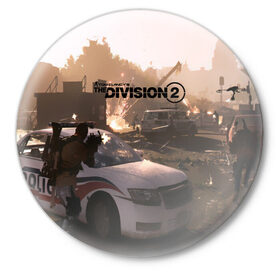 Значок с принтом Tom Clancy`s The Division в Ухте,  металл | круглая форма, металлическая застежка в виде булавки | division | the division | the division 2 | tom clancys the division 2 | агенты | бандиты | белый дом | вашингтон | война | разруха | солдаты | турель