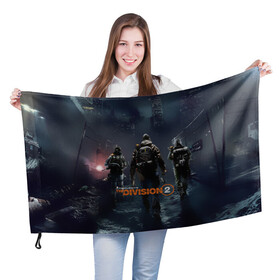 Флаг 3D с принтом The Division 2 в Ухте, 100% полиэстер | плотность ткани — 95 г/м2, размер — 67 х 109 см. Принт наносится с одной стороны | division | the division | the division 2 | tom clancys the division 2 | агенты | бандиты | белый дом | вашингтон | война | разруха | солдаты | турель