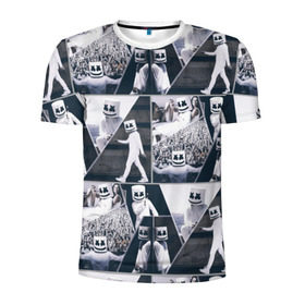 Мужская футболка 3D спортивная с принтом Marshmello в Ухте, 100% полиэстер с улучшенными характеристиками | приталенный силуэт, круглая горловина, широкие плечи, сужается к линии бедра | christopher comstock | dj | marshmello | music | диджей | клубная музыка | клубняк | крис комсток | логотип | маршмэллоу | музыка