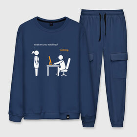 Мужской костюм хлопок с принтом Pornhub в Ухте, 100% хлопок | на свитшоте круглая горловина, мягкая резинка по низу. Брюки заужены к низу, на них два вида карманов: два “обычных” по бокам и два объемных, с клапанами, расположенные ниже линии бедра. Брюки с мягкой трикотажной резинкой на поясе и по низу штанин. В поясе для дополнительного комфорта — широкие завязки | brazzers | архив | любовь | мировой | ничего | чувства