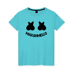 Женская футболка хлопок с принтом Marshmello в Ухте, 100% хлопок | прямой крой, круглый вырез горловины, длина до линии бедер, слегка спущенное плечо | christopher comstock | dj | marshmello | music | диджей | клубная музыка | клубняк | крис комсток | логотип | маршмэллоу | музыка