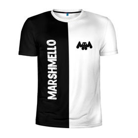 Мужская футболка 3D спортивная с принтом Marshmello в Ухте, 100% полиэстер с улучшенными характеристиками | приталенный силуэт, круглая горловина, широкие плечи, сужается к линии бедра | black and white | christopher comstock | dj | marshmello | music | диджей | клубная музыка | клубняк | крис комсток | логотип | маршмэллоу | музыка | черно белый
