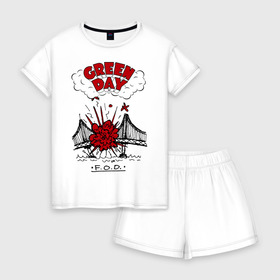 Женская пижама с шортиками хлопок с принтом Green Day в Ухте, 100% хлопок | футболка прямого кроя, шорты свободные с широкой мягкой резинкой | green day | greenday | punk | rock | грин дэй | группы | музыка | панк | рок