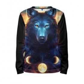 Детский лонгслив 3D с принтом волк в Ухте, 100% полиэстер | длинные рукава, круглый вырез горловины, полуприлегающий силуэт
 | wolf | волк | галактика | звезды | койот | космос | луна | ночь | собака