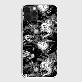 Чехол для iPhone 12 Pro Глубоководные рыбы: в Ухте, силикон | область печати: задняя сторона чехла, без боковых панелей | dark | deep sea | depth | fish | ocean | predators | water | вода | глубина | глубоководные | графика | длинные | древние | жизни | зубы | иллюстрация | искусство | мода | океан | острые | рисунок | рыбы | свет | стиль | текст