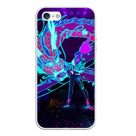 Чехол для iPhone 5/5S матовый с принтом League Of Legends Neon Dragon в Ухте, Силикон | Область печати: задняя сторона чехла, без боковых панелей | akali | dragon | kda | league of egends | lol | neon | дракон | неон | персонаж