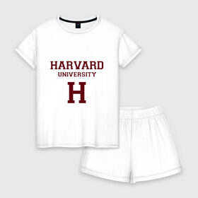 Женская пижама с шортиками хлопок с принтом Harvard University_девиз в Ухте, 100% хлопок | футболка прямого кроя, шорты свободные с широкой мягкой резинкой | Тематика изображения на принте: harvard university | usa | америка | вуз | гарвард | колледж | образование | студенты | сша | университет | школа