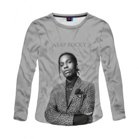Женский лонгслив 3D с принтом A$AP ROCKY в Ухте, 100% полиэстер | длинные рукава, круглый вырез горловины, полуприлегающий силуэт | aap | asap | mob | rap | rocky | testing | альбом | американский | асап | банда | моб | раким | реп | роки | рэп | рэпер | тестинг | эйсап | эсап