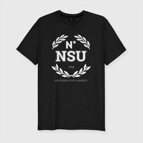 Мужская футболка премиум с принтом NSU в Ухте, 92% хлопок, 8% лайкра | приталенный силуэт, круглый вырез ворота, длина до линии бедра, короткий рукав | novosibirsk state university | нгу | новосибирский государственный университет