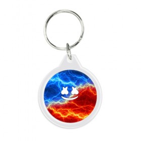 Брелок круглый с принтом Marshmello в Ухте, пластик и полированная сталь | круглая форма, металлическое крепление в виде кольца | 