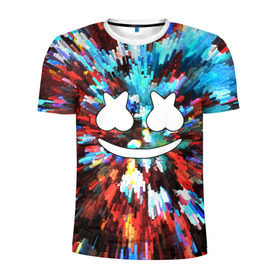 Мужская футболка 3D спортивная с принтом Marshmello DJ в Ухте, 100% полиэстер с улучшенными характеристиками | приталенный силуэт, круглая горловина, широкие плечи, сужается к линии бедра | christopher comstock | dj | marshmello | music | диджей | клубная музыка | клубняк | крис комсток | логотип | маршмэллоу | музыка