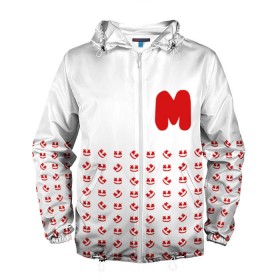 Мужская ветровка 3D с принтом MARSHMELLO в Ухте, 100% полиэстер | подол и капюшон оформлены резинкой с фиксаторами, два кармана без застежек по бокам, один потайной карман на груди | marsh | marshmallow | marshmello | marshmelo | mello | music | smile | диджей | лого | маршмеллов | маршмеллоу | маршмеллу | маршмело | маршмелов | маршмелоу | музыка | музыкант | рожица | трэп | улыбка | хаус