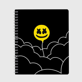 Тетрадь с принтом MARSHMELLO - HAPPIER в Ухте, 100% бумага | 48 листов, плотность листов — 60 г/м2, плотность картонной обложки — 250 г/м2. Листы скреплены сбоку удобной пружинной спиралью. Уголки страниц и обложки скругленные. Цвет линий — светло-серый
 | happier | marsh | marshmallow | marshmello | marshmelo | mello | music | smile | диджей | лого | маршмеллов | маршмеллоу | маршмеллу | маршмело | маршмелов | маршмелоу | музыка | музыкант | трэп | улыбка | хаус