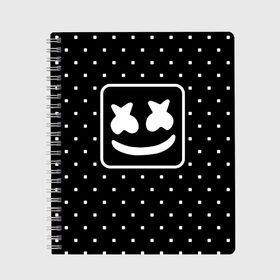 Тетрадь с принтом MARSHMELLO в Ухте, 100% бумага | 48 листов, плотность листов — 60 г/м2, плотность картонной обложки — 250 г/м2. Листы скреплены сбоку удобной пружинной спиралью. Уголки страниц и обложки скругленные. Цвет линий — светло-серый
 | marsh | marshmallow | marshmello | marshmelo | mello | music | smile | диджей | лого | маршмеллов | маршмеллоу | маршмеллу | маршмело | маршмелов | маршмелоу | музыка | музыкант | рожица | трэп | улыбка | хаус