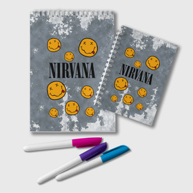 Блокнот с принтом NIRVANA в Ухте, 100% бумага | 48 листов, плотность листов — 60 г/м2, плотность картонной обложки — 250 г/м2. Листы скреплены удобной пружинной спиралью. Цвет линий — светло-серый
 | Тематика изображения на принте: nirvana | альтернативный рок | гранж | группа | курт кобейн | логотип нирвана | музыка | нирвана | песни | рок