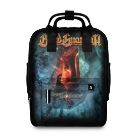Женский рюкзак 3D с принтом Blind Guardian в Ухте, 100% полиэстер | лямки с регулируемой длиной, сверху ручки, чтобы рюкзак нести как сумку. Основное отделение закрывается на молнию, как и внешний карман. Внутри два дополнительных кармана, один из которых закрывается на молнию. По бокам два дополнительных кармашка, куда поместится маленькая бутылочка
 | blind guardian | heavy metal | metal | группа | метал | музыка | пауэр метал | рок | хэви метал