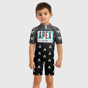 Детский купальный костюм 3D с принтом APEX LEGENDS/GLITCH в Ухте, Полиэстер 85%, Спандекс 15% | застежка на молнии на спине | Тематика изображения на принте: apex legends | apex legends battle. | apex legends engine | apex legends origin | apex legends игра | titanfall apex legends