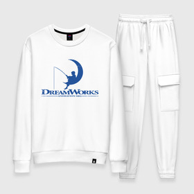 Женский костюм хлопок с принтом Dream Works в Ухте, 100% хлопок | на свитшоте круглая горловина, мягкая резинка по низу. Брюки заужены к низу, на них два вида карманов: два 