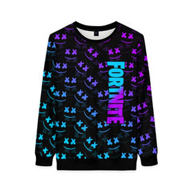 Женский свитшот 3D с принтом MARSHMELLO в Ухте, 100% полиэстер с мягким внутренним слоем | круглый вырез горловины, мягкая резинка на манжетах и поясе, свободная посадка по фигуре | 2019 | armor | armour | cybersport | dj | esport | fortnite | game | llama | logo | marshmello | usa | америка | броня | игра | киберспорт | клубная музыка | лама | маршмелло | музыка | музыкант | фиоле