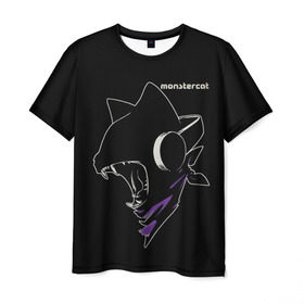 Мужская футболка 3D с принтом Monstercat в Ухте, 100% полиэфир | прямой крой, круглый вырез горловины, длина до линии бедер | monstercat | клуб | клубная музыка | кот | котенок | кошка | лейбл | монстар | монстар кет | монстер | музыка | танцевальная музыка | электронная | электронная музыка