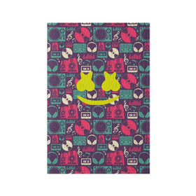 Обложка для паспорта матовая кожа с принтом Marshmello в Ухте, натуральная матовая кожа | размер 19,3 х 13,7 см; прозрачные пластиковые крепления | 