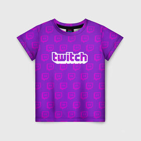 Детская футболка 3D с принтом Twitch в Ухте, 100% гипоаллергенный полиэфир | прямой крой, круглый вырез горловины, длина до линии бедер, чуть спущенное плечо, ткань немного тянется | game | gamer | logo | twitch | twitties | игры | логотип | надписи | стрим | твитч | текстура