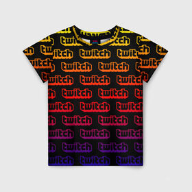 Детская футболка 3D с принтом TWITCH в Ухте, 100% гипоаллергенный полиэфир | прямой крой, круглый вырез горловины, длина до линии бедер, чуть спущенное плечо, ткань немного тянется | game | gamer | logo | pattern | twitch | twitties | градиент | игры | логотип | надписи | паттерн | стрим | твитч | текстура
