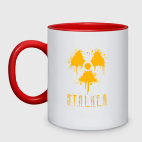 Кружка двухцветная с принтом S.T.A.L.K.E.R. в Ухте, керамика | объем — 330 мл, диаметр — 80 мм. Цветная ручка и кайма сверху, в некоторых цветах — вся внутренняя часть | anomaly | bandit | chernobyl | logo | pripyat | shadow of chernobyl | stalker | stalker 2 | zone | аномалия | бандиты | зона | лого | меченый | припять | сталкер | сталкер 2 | тени чернобыля | чернобыль | чистое небо