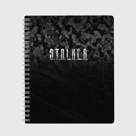 Тетрадь с принтом S T A L K E R в Ухте, 100% бумага | 48 листов, плотность листов — 60 г/м2, плотность картонной обложки — 250 г/м2. Листы скреплены сбоку удобной пружинной спиралью. Уголки страниц и обложки скругленные. Цвет линий — светло-серый
 | anomaly | bandit | chernobyl | logo | pripyat | shadow of chernobyl | stalker | stalker 2 | zone | аномалия | бандиты | зона | лого | меченый | припять | сталкер | сталкер 2 | тени чернобыля | чернобыль | чистое небо