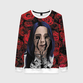 Женский свитшот 3D с принтом Billie Roses в Ухте, 100% полиэстер с мягким внутренним слоем | круглый вырез горловины, мягкая резинка на манжетах и поясе, свободная посадка по фигуре | Тематика изображения на принте: billie eilish | lovely | music | ocean eyes | pop | билли айлиш | девушка | музыка | океан | поп | эйлиш | элиш