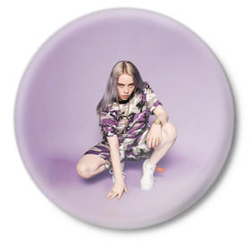 Значок с принтом Билли Айлиш в Ухте,  металл | круглая форма, металлическая застежка в виде булавки | billie eilish | lovely | music | ocean eyes | pop | билли айлиш | девушка | музыка | океан | поп | эйлиш | элиш