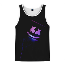 Мужская майка 3D с принтом Маршмелло в Ухте, 100% полиэстер | круглая горловина, приталенный силуэт, длина до линии бедра. Пройма и горловина окантованы тонкой бейкой | chris comstock | electronic | joytime iii | marshmallow | marshmello | клубная | маршмелло | маршмеллоу | электронная музыка