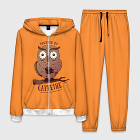 Мужской костюм 3D с принтом Сова в Ухте, 100% полиэстер | Манжеты и пояс оформлены тканевой резинкой, двухслойный капюшон со шнурком для регулировки, карманы спереди | Тематика изображения на принте: caffeine | coffee | owl | кафе | кофе | кофеин | сова | совы