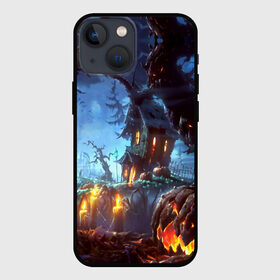 Чехол для iPhone 13 mini с принтом Хэллоуин в Ухте,  |  | candles | d | fear | forest | halloween | horror | hut | night | pumpkin | ворота | глаза | железные | забор | изба | иллюстрация | картинка | красные | лес | мода | молния | ночь | облака | праздник | рисунок | свечи | серый | совы