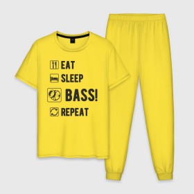 Мужская пижама хлопок с принтом Eat, sleep, bass, repeat в Ухте, 100% хлопок | брюки и футболка прямого кроя, без карманов, на брюках мягкая резинка на поясе и по низу штанин
 | автозвук | басы | музыка | сабвуфер
