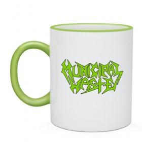Кружка двухцветная с принтом Municipal Waste в Ухте, керамика | объем — 330 мл, диаметр — 80 мм. Цветная ручка и кайма сверху, в некоторых цветах — вся внутренняя часть | 
