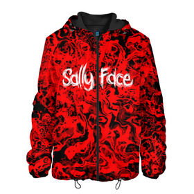Мужская куртка 3D с принтом Sally Face Bloody в Ухте, ткань верха — 100% полиэстер, подклад — флис | прямой крой, подол и капюшон оформлены резинкой с фиксаторами, два кармана без застежек по бокам, один большой потайной карман на груди. Карман на груди застегивается на липучку | cтикер | game | larry | mask | new | sally face | sf | ангел | без маски | гизмо | девид | девочка | игра | казнь | компьютер | кровь | лари | ларри | лицемер | логотип | мальчик | маска | молнии | мрачная | на лице | надпись