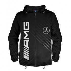 Мужская ветровка 3D с принтом Mercedes в Ухте, 100% полиэстер | подол и капюшон оформлены резинкой с фиксаторами, два кармана без застежек по бокам, один потайной карман на груди | amg | mercedes | авто | автомобиль | иномарка | логотип | машина | мерседес | текстура