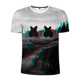 Мужская футболка 3D спортивная с принтом Marshmello в Ухте, 100% полиэстер с улучшенными характеристиками | приталенный силуэт, круглая горловина, широкие плечи, сужается к линии бедра | christopher comstock | dj | marshmello | music | диджей | клубная музыка | клубняк | крис комсток | логотип | маршмеллоу | музыка