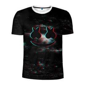 Мужская футболка 3D спортивная с принтом Marshmello в Ухте, 100% полиэстер с улучшенными характеристиками | приталенный силуэт, круглая горловина, широкие плечи, сужается к линии бедра | christopher comstock | dj | marshmello | music | диджей | клубная музыка | клубняк | крис комсток | логотип | маршмеллоу | музыка