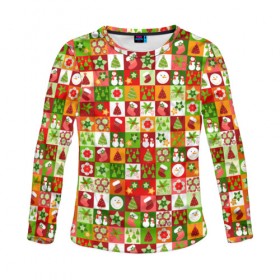 Женский лонгслив 3D с принтом Новогодний орнамент в Ухте, 100% полиэстер | длинные рукава, круглый вырез горловины, полуприлегающий силуэт | 