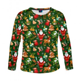 Женский лонгслив 3D с принтом Новогодний орнамент в Ухте, 100% полиэстер | длинные рукава, круглый вырез горловины, полуприлегающий силуэт | 