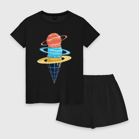 Женская пижама с шортиками хлопок с принтом Space Ice Cream в Ухте, 100% хлопок | футболка прямого кроя, шорты свободные с широкой мягкой резинкой | earth | express | futurama | galaxy | ice cream | moon | nasa | planet | space | star | world | астронавт | вселенная | гагарин | галактика | еда | звезда | звезды | земля | космонавт | космос | луна | мир | мороженое | н | наса | небо | планета