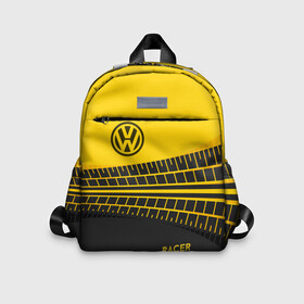 Детский рюкзак 3D с принтом Volkswagen в Ухте, 100% полиэстер | лямки с регулируемой длиной, сверху петелька, чтобы рюкзак можно было повесить на вешалку. Основное отделение закрывается на молнию, как и внешний карман. Внутри дополнительный карман. По бокам два дополнительных кармашка | racer | авто | автолюбитель. volkswagen | гонщик | желто черная | колесо | машина | след | фольксваген | шина