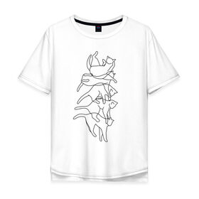Мужская футболка хлопок Oversize с принтом Кошачья грация в Ухте, 100% хлопок | свободный крой, круглый ворот, “спинка” длиннее передней части | cat | кот | коты | лайн | лайнинг