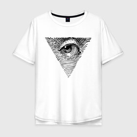 Мужская футболка хлопок Oversize с принтом eye в Ухте, 100% хлопок | свободный крой, круглый ворот, “спинка” длиннее передней части | black | eye | minimalism | money | philosophy | pyramid | raster | supreme | usa | white | белый | глаз | деньги | доллар | минимализм | пирамида | растр | сша | философия | черный
